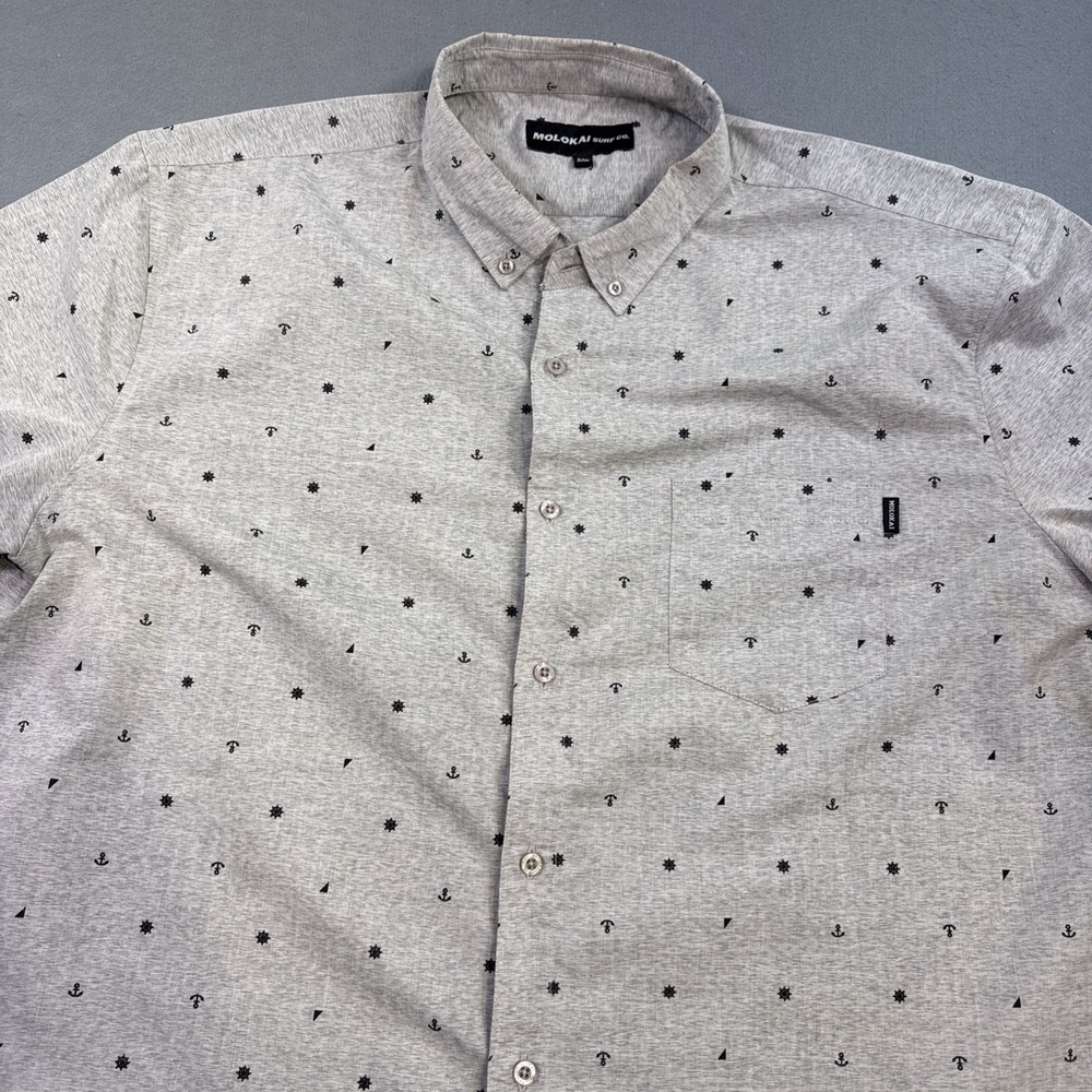 Molokai Surf Co Shirt Men 2XL Gray SAILING PRINT S/S Button Front Printed Casual